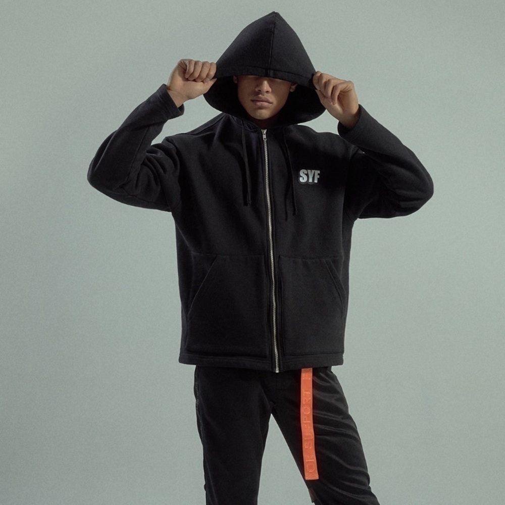 KROST Black Zip Up Hoodie XL Streetwear Minimalist Luxury Heavyweight Cotton SYF - Picture 3 of 17